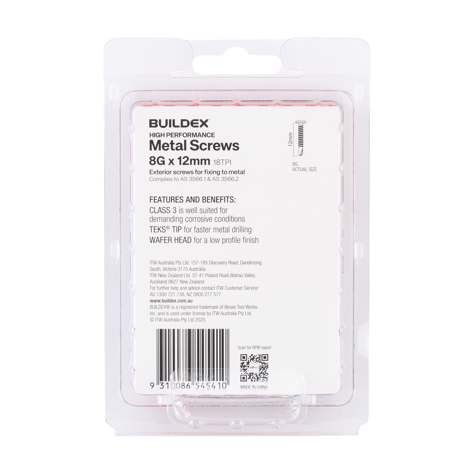 Buildex 8G x 12mm Class 3 Wafer Head Sheet Metal Screws - 100 Pack - Image 2 of 5
