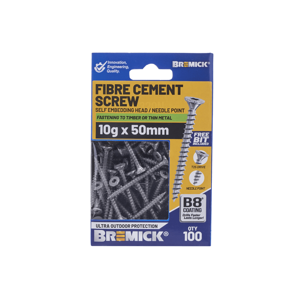 Bremick Fibre Cement Screw 10g x 50mm T25 B8 PK100 - Image 2 of 10