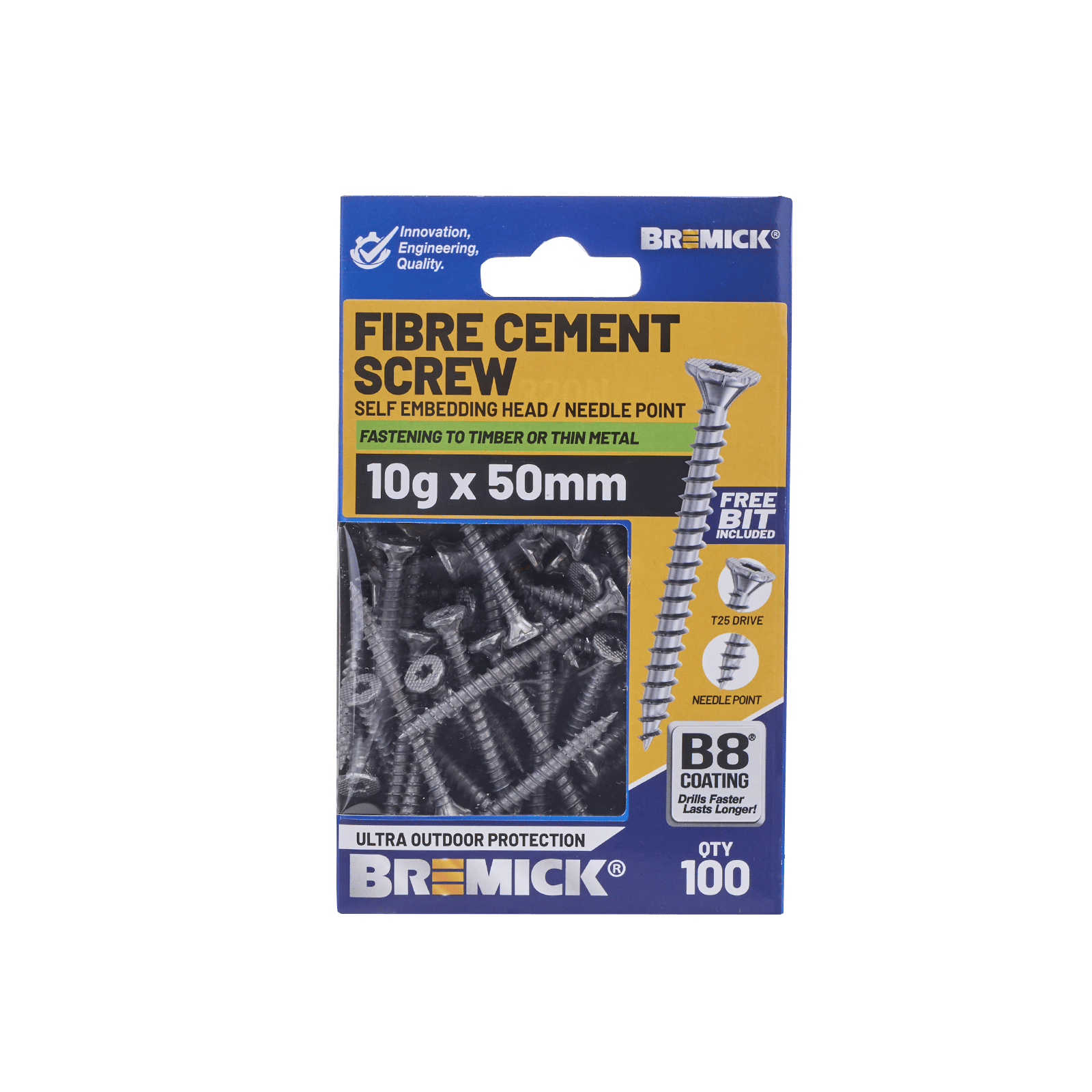 Bremick Fibre Cement Screw 10g x 50mm T25 B8 PK100 - Image 7 of 10