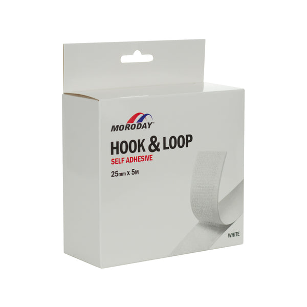 Moroday 25mm x 5m White Hook And Loop Self Adhesive