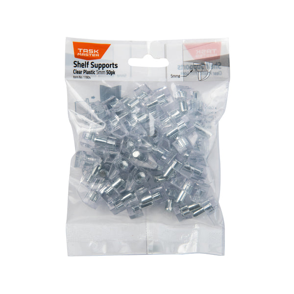 Taskmaster 5mm Pin Clear Plastic Shelf Support - 50 Pack