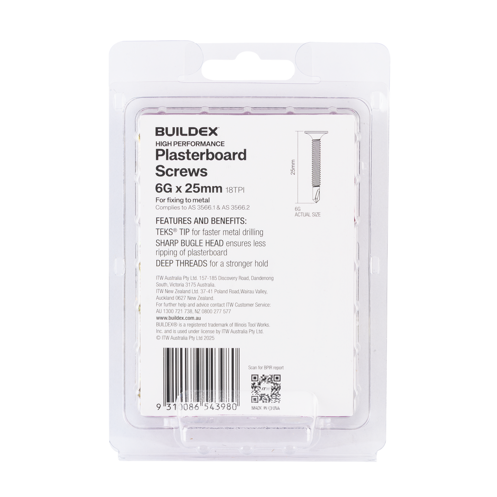 Buildex 6G x 25mm Gold Passivated Plasterboard Screws TEKS® Tip - 100 Pack - Image 2 of 3