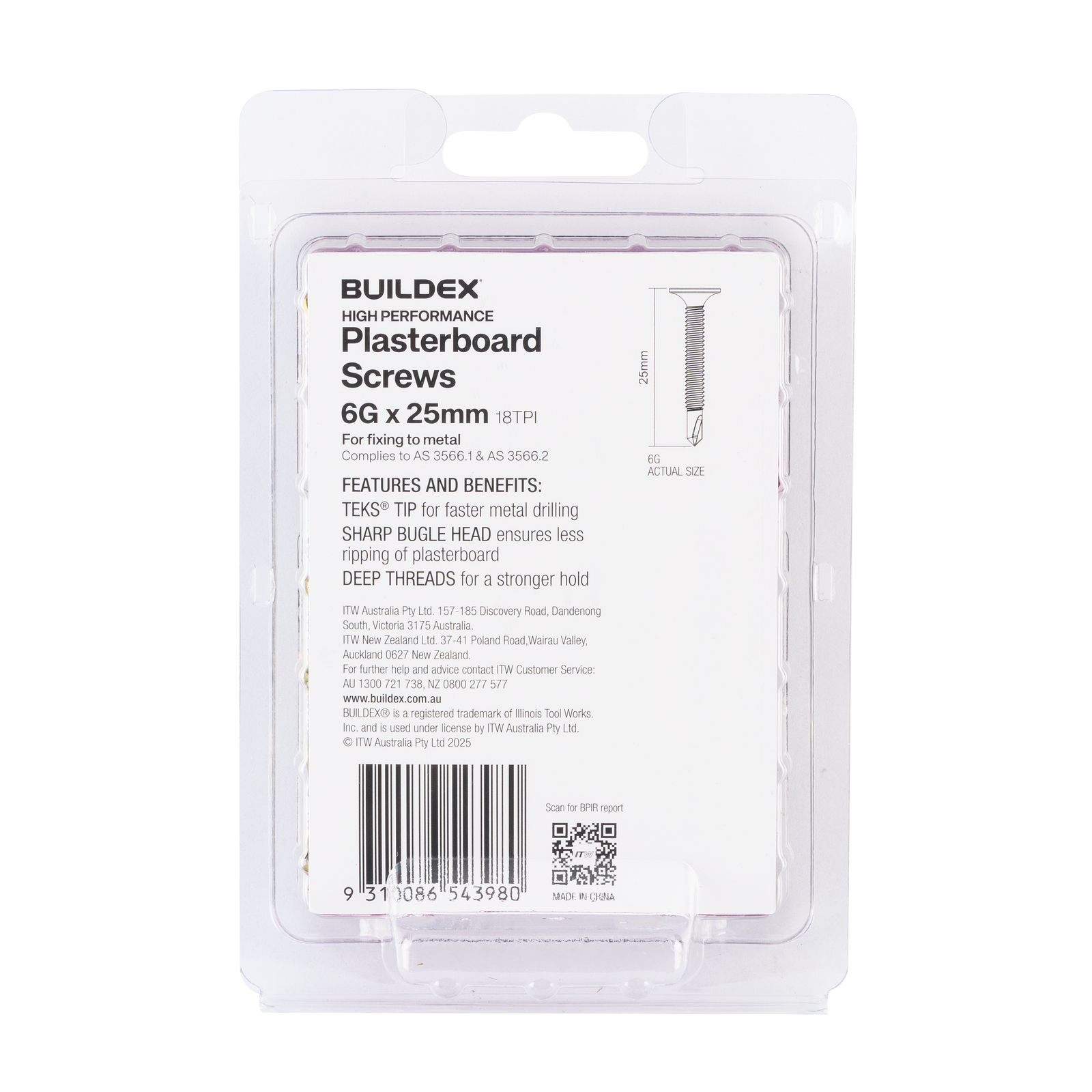 Buildex 6G x 25mm Gold Passivated Plasterboard Screws TEKS® Tip - 100 Pack - Image 2 of 3