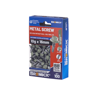 Bremick Metal Hex Screw 10g x 16mm B8 PE BOX 100