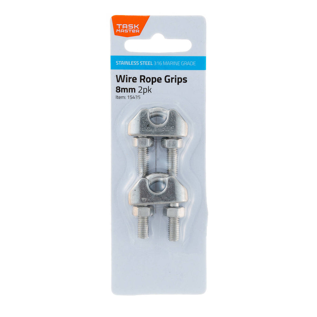 Taskmaster 8mm 316 Stainless Steel Wire Rope Grips - 2 Pack - Image 1 of 10