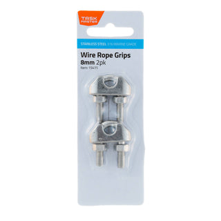 Taskmaster 8mm 316 Stainless Steel Wire Rope Grips - 2 Pack