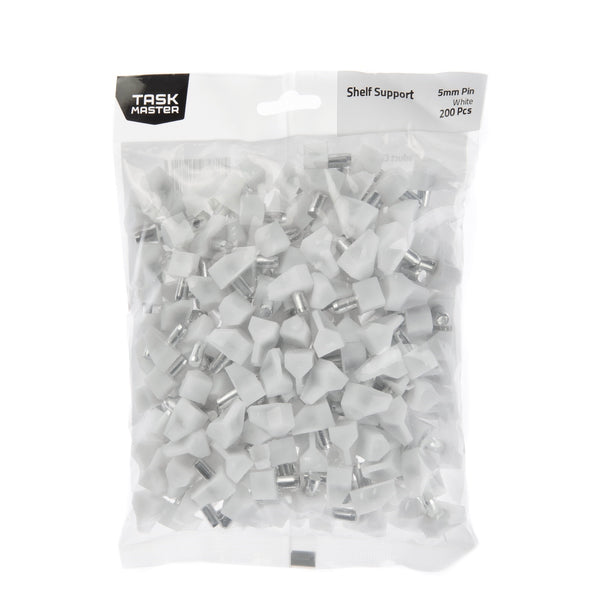 Taskmaster 5mm White Plastic Shelf Support - 200 Pack