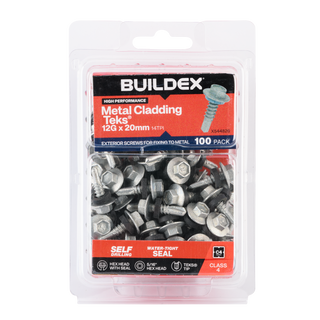 Buildex 12G x 20mm Class 4 Metal Cladding TEKS® Screws with Seal - 100 Pack