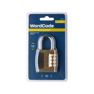 Wordcode 38mm Brass 4 Dial Resettable Padlock