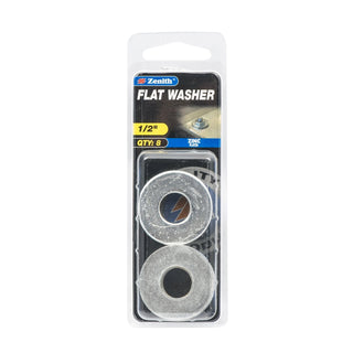 Zenith 1/2" Zinc Plated Flat Washers - 8 Pack
