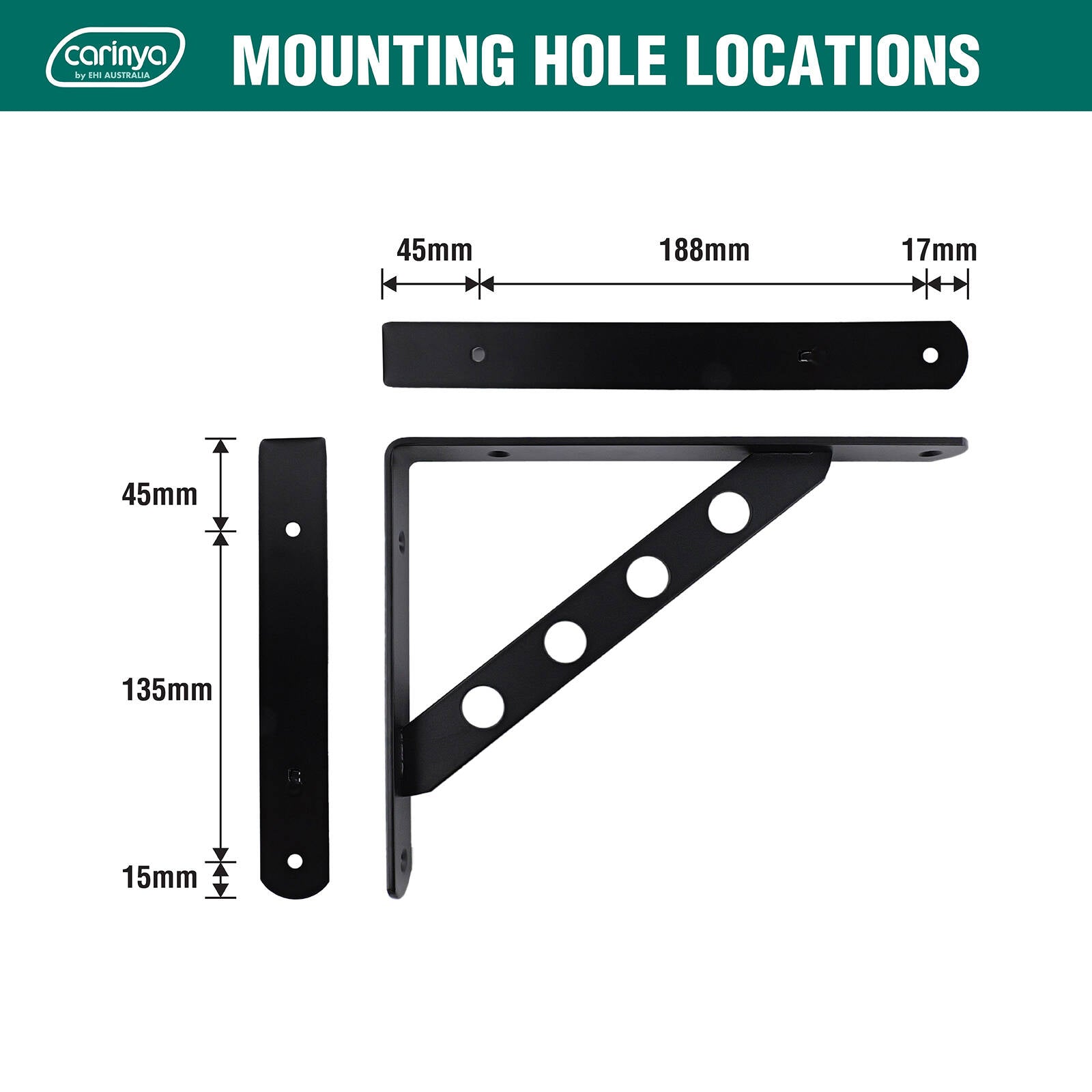 Carinya 250 x 195mm Black Heavy Duty Circle Stayed Bracket - Image 14 of 19