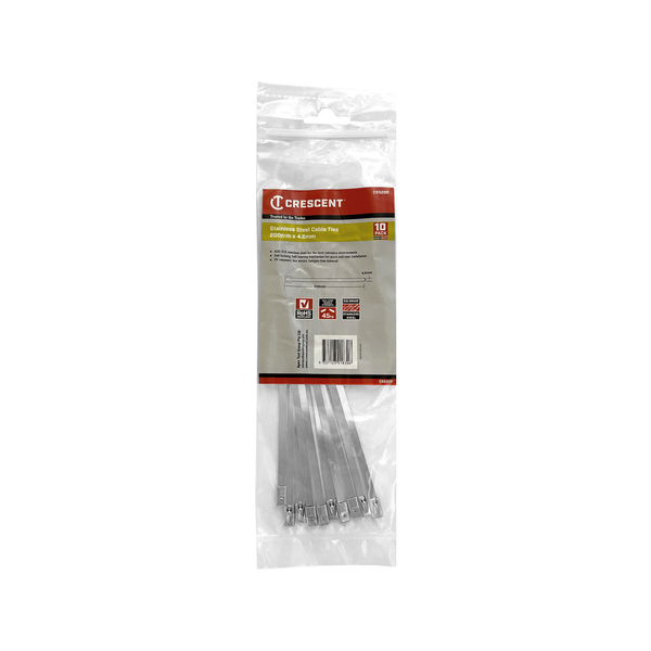 Crescent 200 x 4.6mm Stainless Steel Cable Ties - 10 Pack