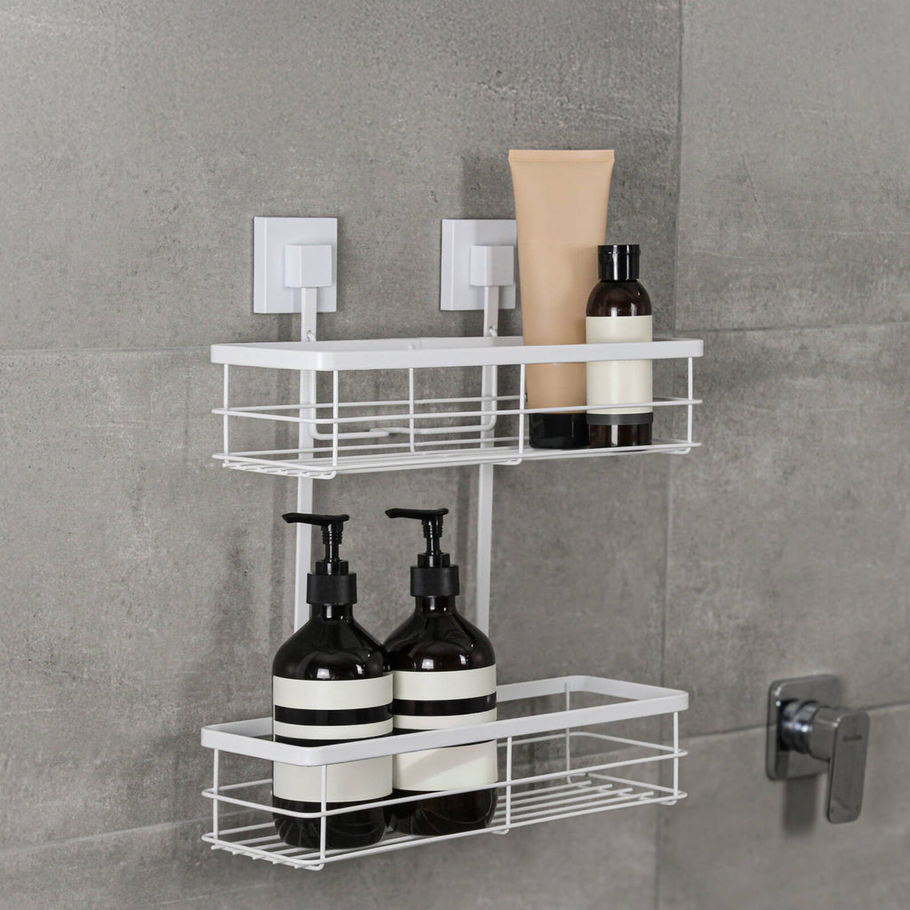 Fusion-Loc Matte White Style Suction Double Shower Caddy - Image 3 of 5