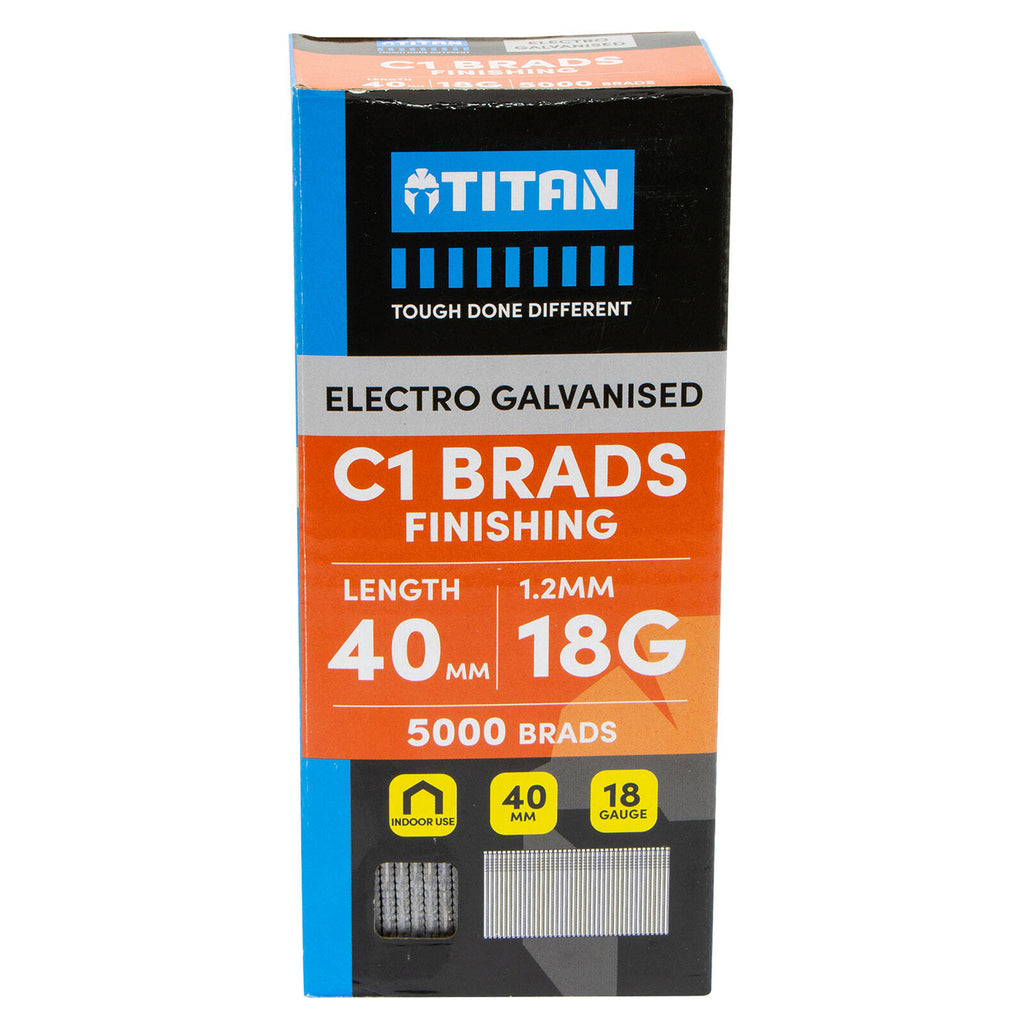Titan 40 x 1.25mm Electro Galvanised Straight Collated Nail C1 Brads - Pack 5000 - Image 1 of 5