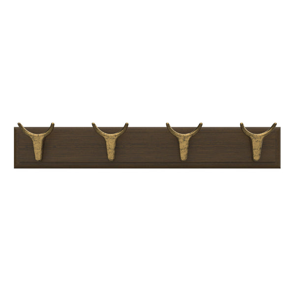 MODE 4 Brass Cow Hooks On Oak Board Hook Rack