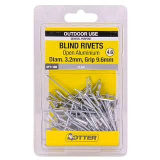 Otter 3.2 x 9.6mm Open Aluminium Blind Rivets - 100 Pack