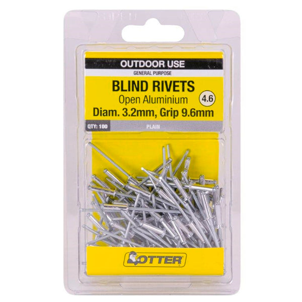 Otter 3.2 x 9.6mm Open Aluminium Blind Rivets - 100 Pack