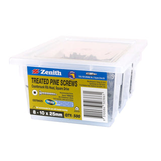 Zenith 8-10 x 25mm Tufcote® Countersunk Rib Head Treated Pine Screws - 500 Pack