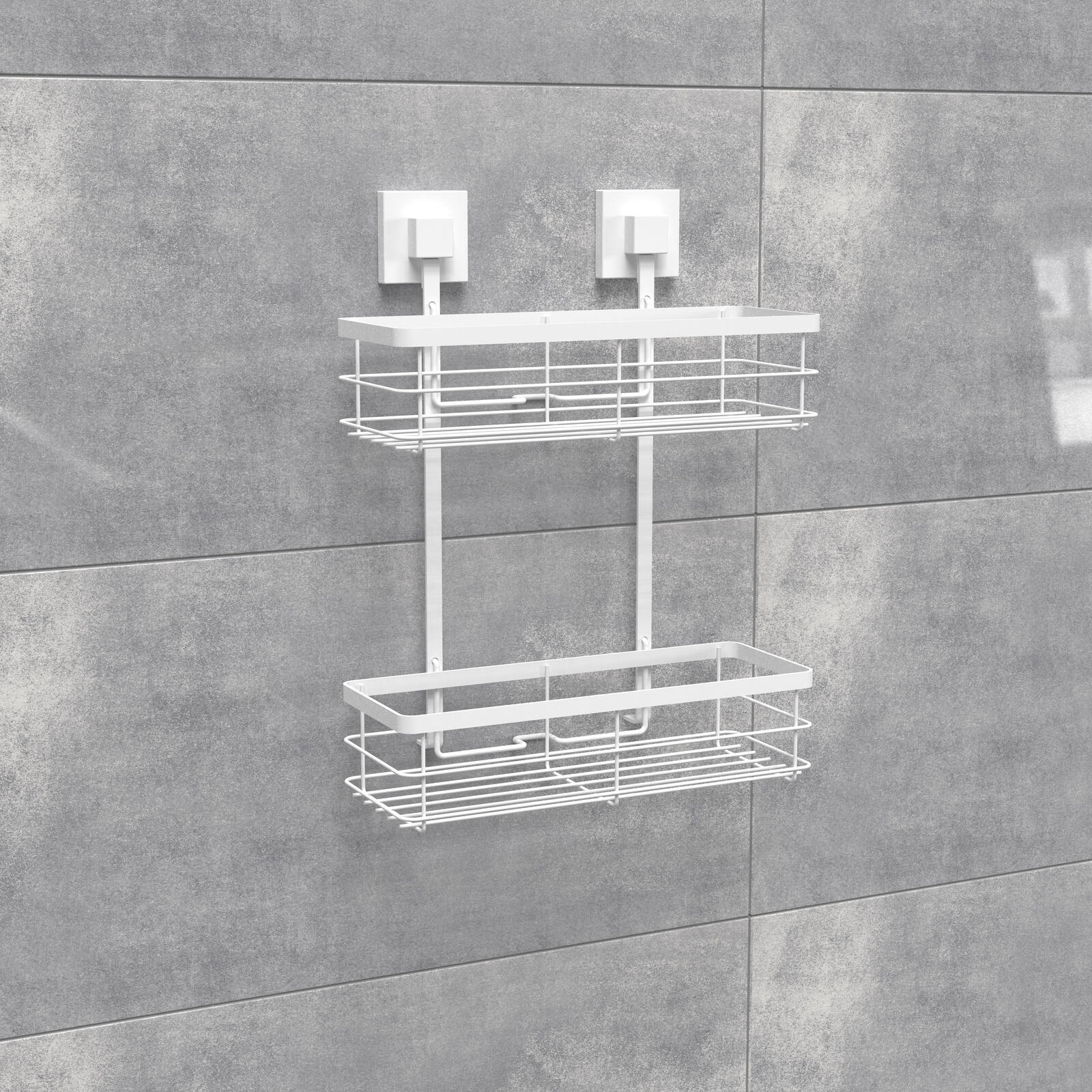 Fusion-Loc Matte White Style Suction Double Shower Caddy - Image 4 of 5