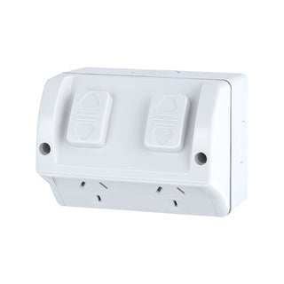 Deta White Double Weatherproof Power Point - Single Pack