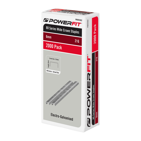 PowerFit 6mm 80 Series Electro-Galvanised Wide Crown Staples - 2000 Pack