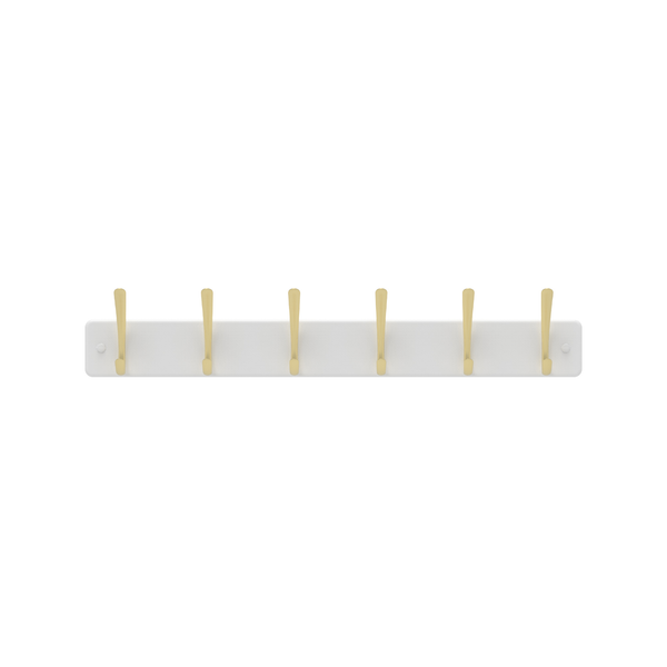 MODE 6 Brushed Brass Hooks on White Board Hat and Coat Rack