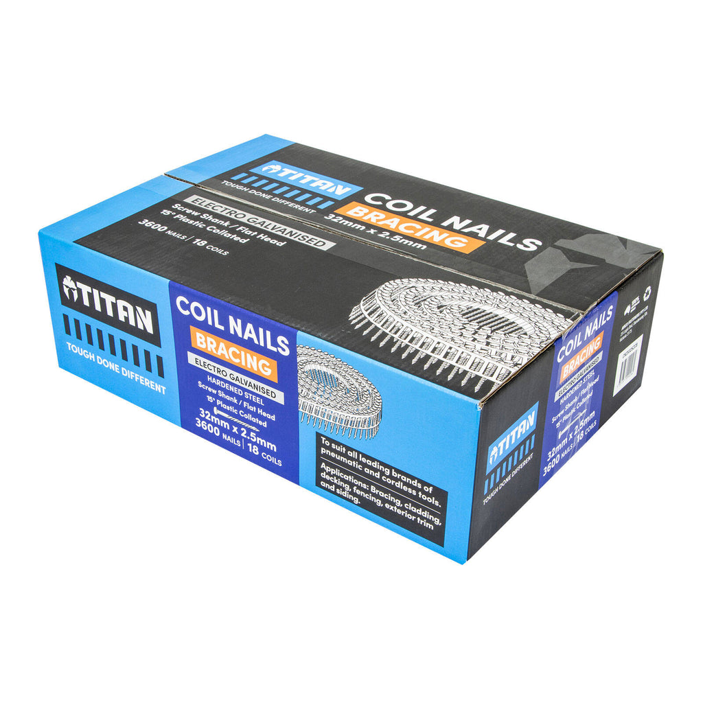 Titan 32 x 2.5mm Hardened Electro Galvanised Collated Coil Nail Screw - 3600 Pack - Image 3 of 5