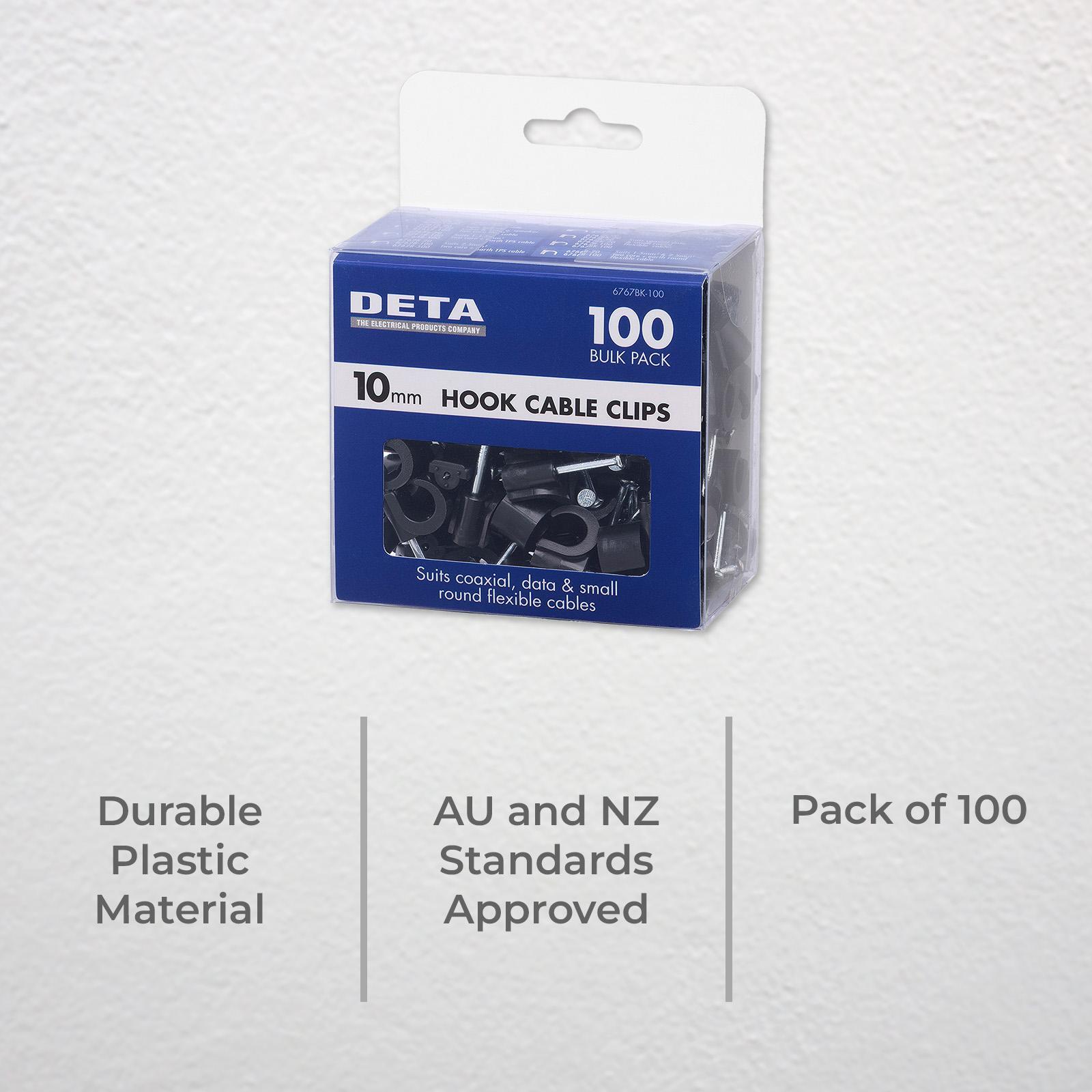 DETA 10mm Black Hook Cable Clips - 100 Pack - Image 4 of 5