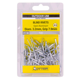 Otter 3.2 x 7.9mm Open Aluminium Blind Rivets - 100 Pack