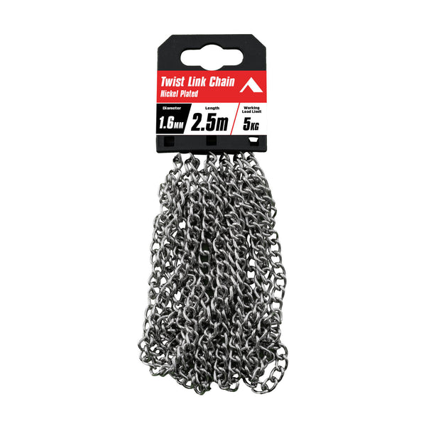 Pinnacle 1.6mm x 2.5m Nickel Plated Twist Link Chain