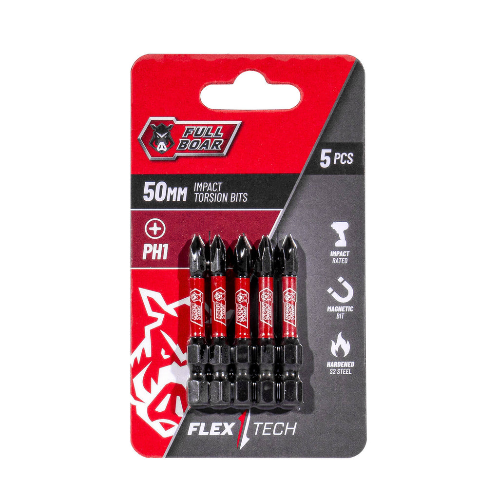 Full Boar PH1 x 50mm Impact Torsion Bit - 5 Pack - Image 1 of 2