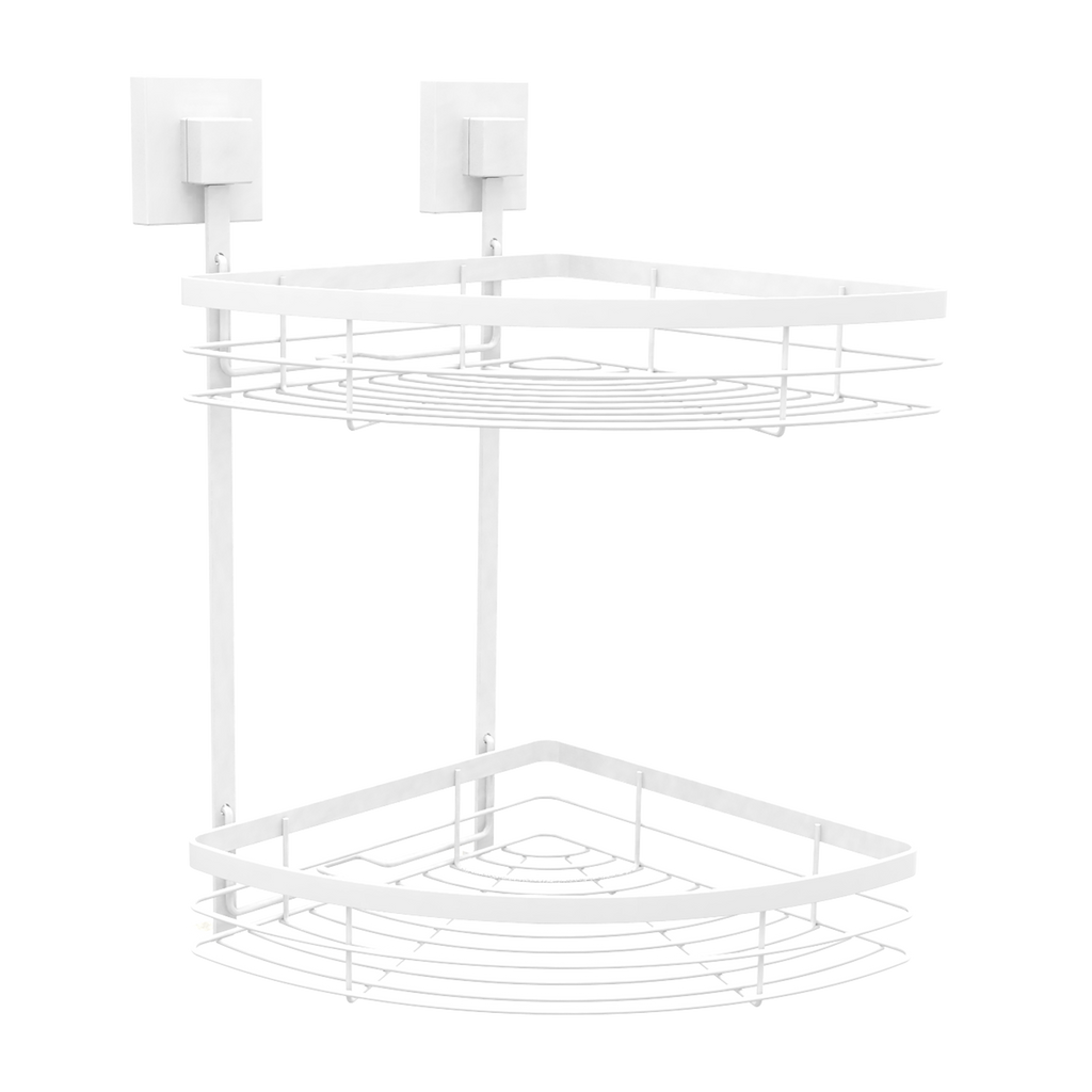 Fusion-Loc Matte White Style Suction Double Corner Shower Caddy - Image 1 of 5