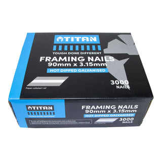 Titan 90 x 3.15 mm Hot Dipped Galvanised Collated Framing Nails - 3000 Box