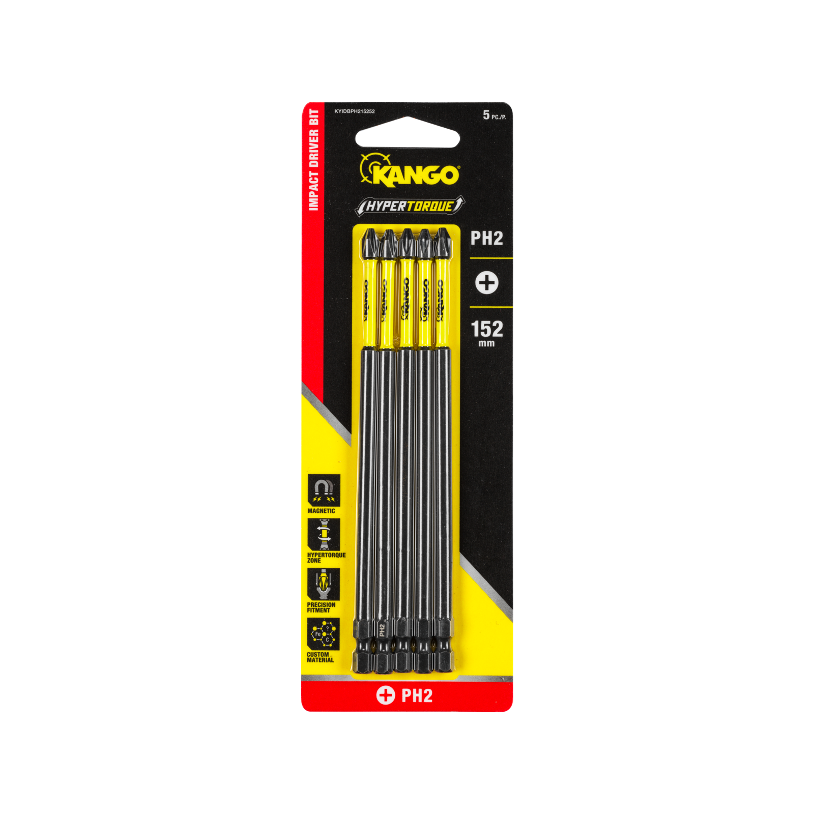 HYPERTORQUE™ 152mm PH2 Impact Driver Bit 5 Pack Hero