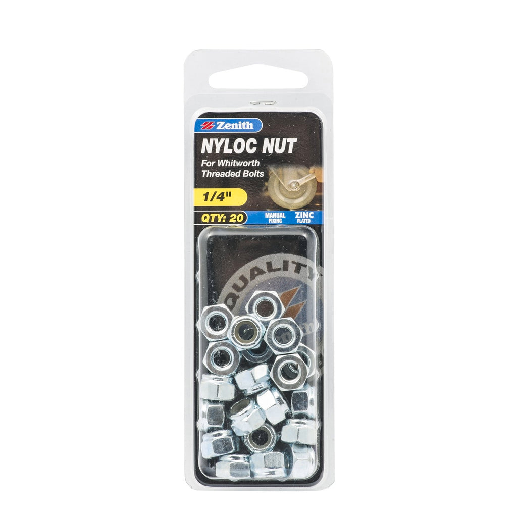 Zenith 1/4" Zinc Plated Nyloc Nuts - 20 Pack - Image 1 of 2