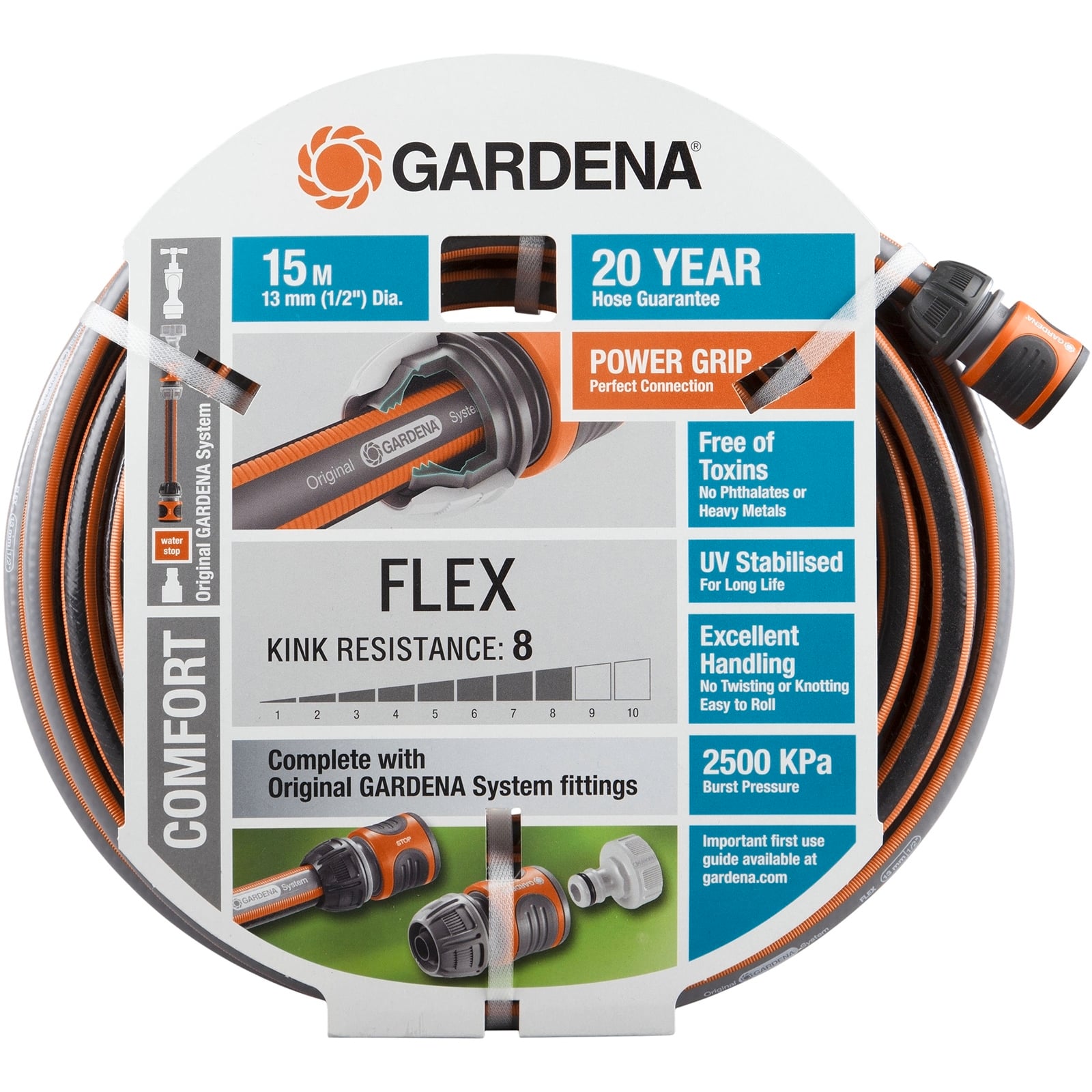 GARDENA 13mm x 15m FLEX Fitted Garden Hose - Image 1 of 4