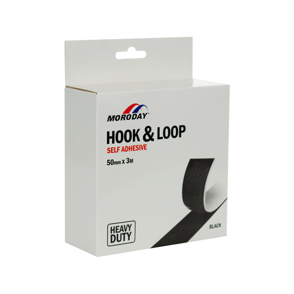 Moroday 50mm x 3m Black Hook And Loop Heavy Duty Self Adhesive
