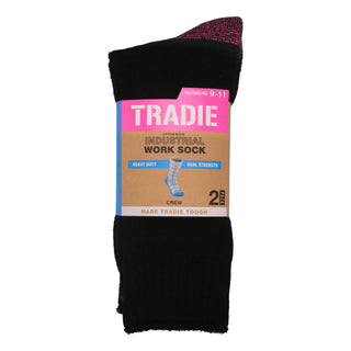 Tradie Women's Multi Heavy Duty Cotton Crew Socks 2 Pack Size 5-8