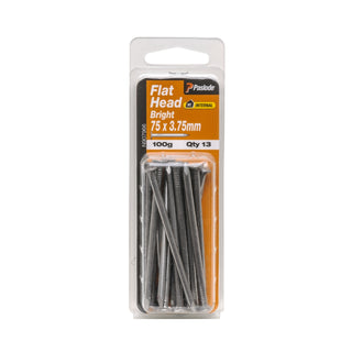 Paslode 75 x 3.75mm 100g Bright Steel Flat Head Nails - 13 Pack