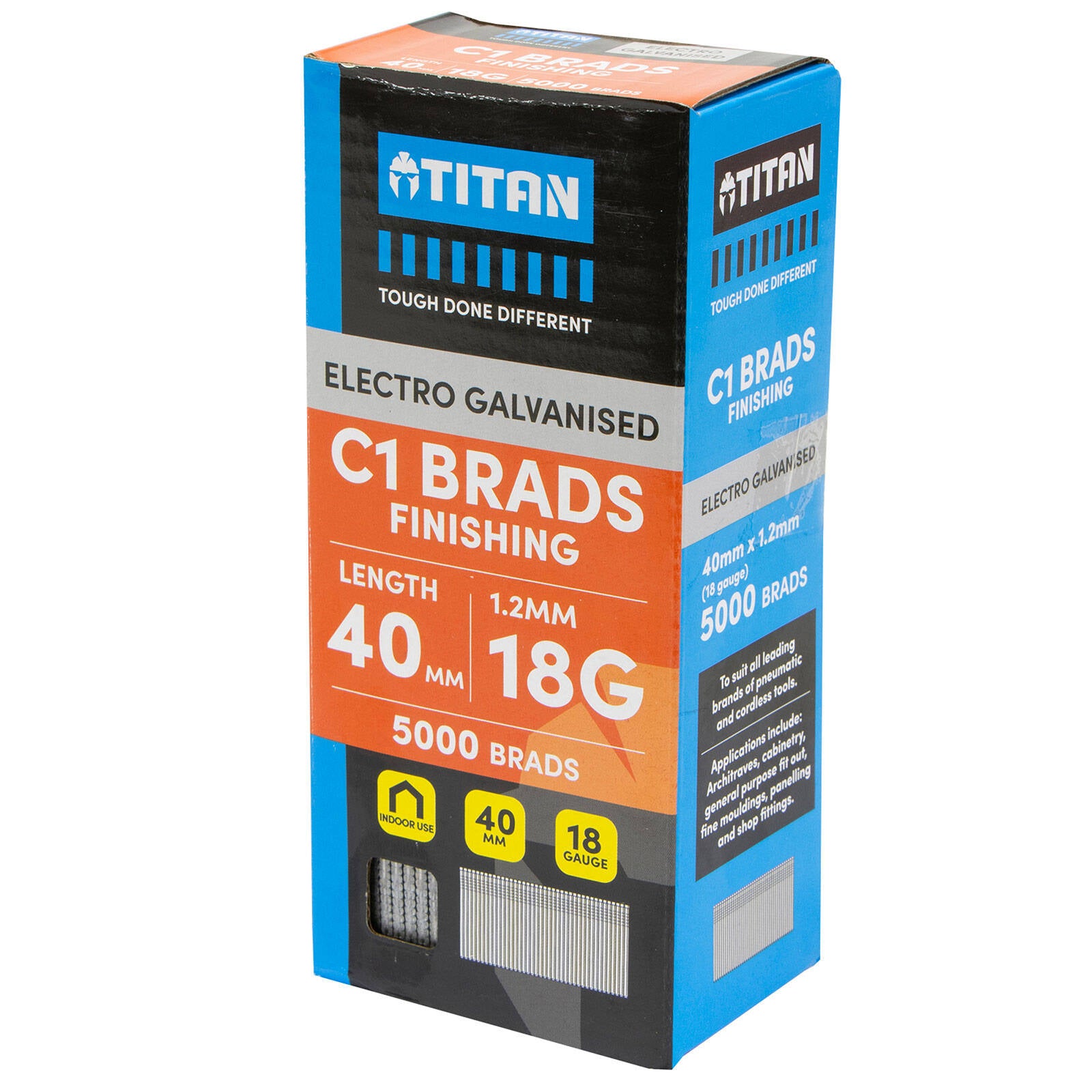 Titan 40 x 1.25mm Electro Galvanised Straight Collated Nail C1 Brads - Pack 5000 - Image 2 of 5