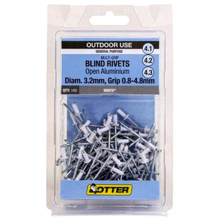 Otter White® 3.2 x 0.8 - 4.8m Multi-Grip Open Aluminium Blind Rivets - 100 Pack