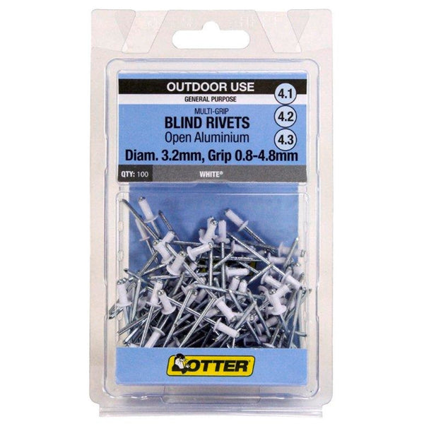 Otter White® 3.2 x 0.8 - 4.8m Multi-Grip Open Aluminium Blind Rivets - 100 Pack