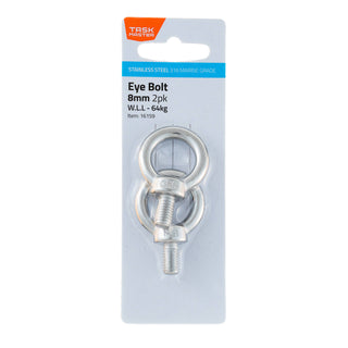 Taskmaster 8mm 316 Stainless Steel Eye Bolt - 2 Pack