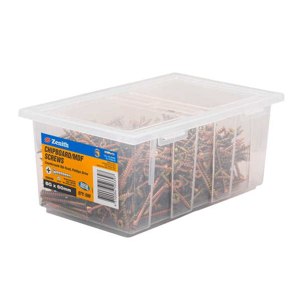 Zenith 8G x 60mm Countersunk Rib Head Chipboard Screws - 500 Pack