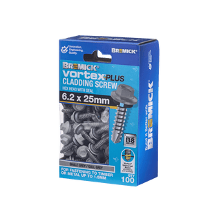 Bremick 6.2 x 25mm HEX B8 SH Vortex Plus Cladding Screw - 100 Box