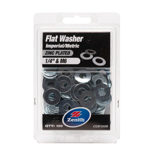 Zenith 1/4" M6 Zinc Plated Flat Washer - 100 Pack