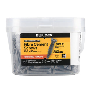 Buildex 10G x 30mm Class 4 Fibre TEKS Screws - 500 Pack