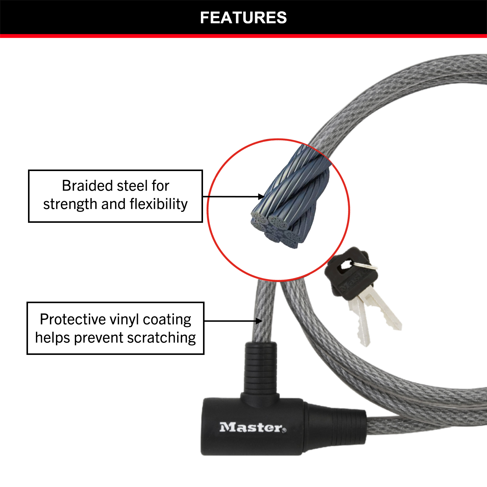 Master Lock 10mm x 1.8m Keyed Cable Lock - Image 2 of 16