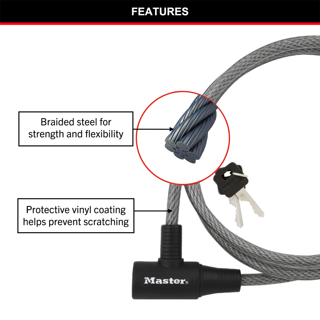 Master Lock 10mm x 1.8m Keyed Cable Lock - Image 10 of 16