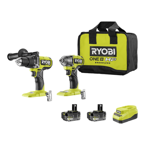 RYOBI 18V ONE+ HP™ High Torque Hammer Drill and Impact Driver 2 x HP 4Ah Kit R18X2XD124B